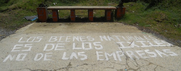 "Natural resources belong to the Ixil, not the companies." Along the road outside Nebaj, Guatemala, 2012.