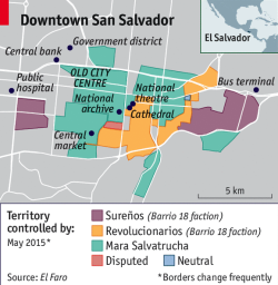 Map showing gang controlled territory in San Salvador.